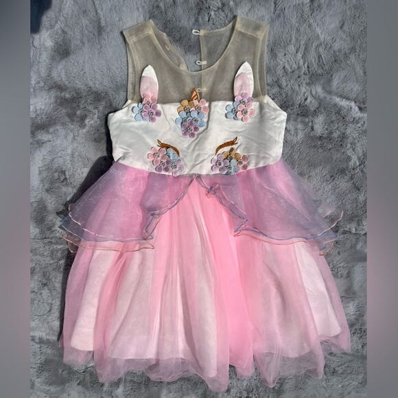 Beautiful Girls Dress w/cloth covered buttons multi colored multi layers Size 6 - Picture 1 of 9